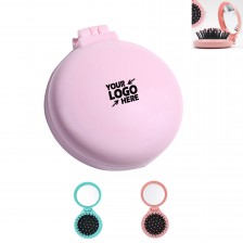 Portable Round Folding Mirror with Comb